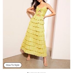 Gianni Bini Grace Metallic Plisse Sweetheart Neck Cut Out Tiered Dress on Flaxen